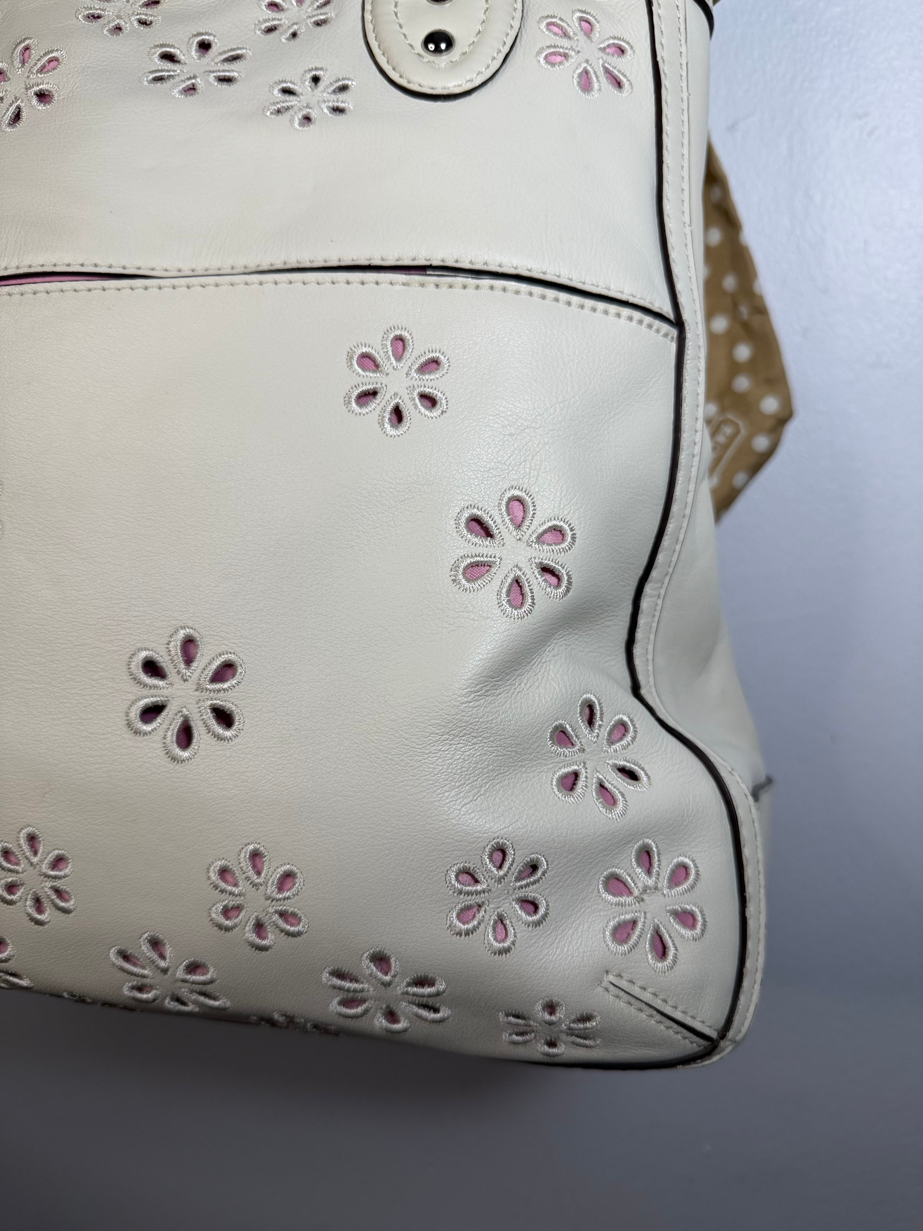 Coach Poppy Ivory Leather Eyelet Turnlock Tote  22488