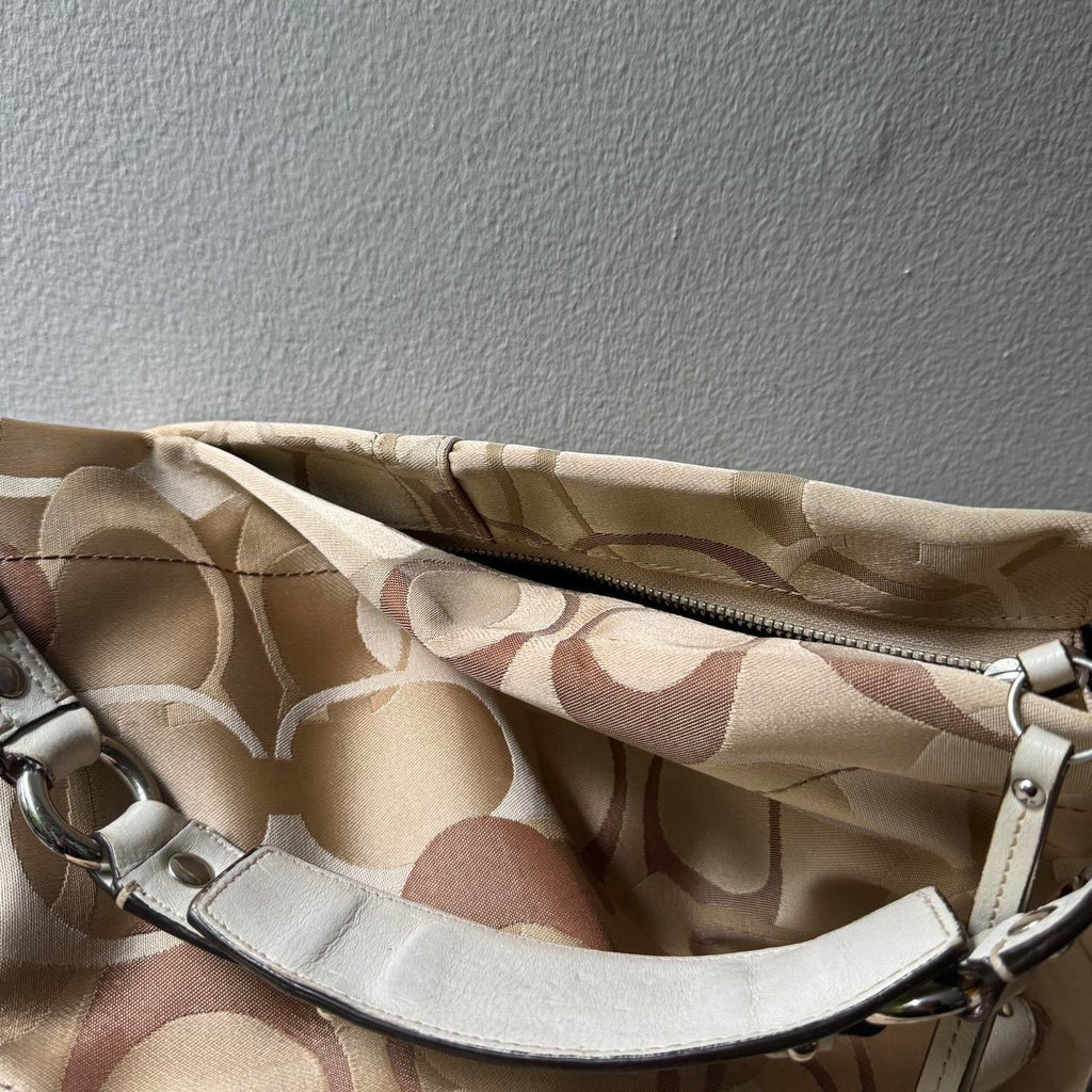 Coach Carly Optic C print shoulder bag in tan with Silver hardware