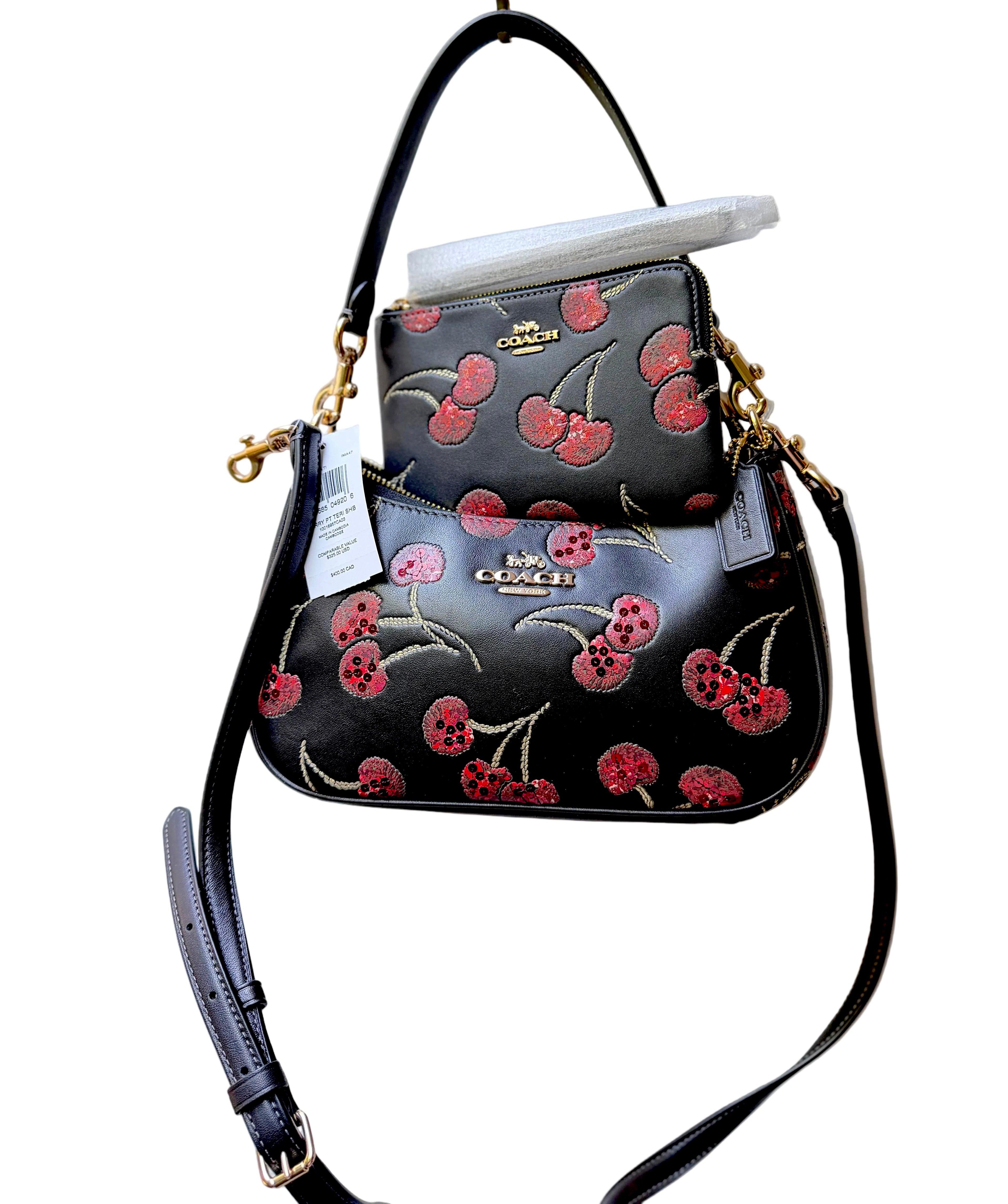 NWT Wristlet + Coach Teri Shoulder Bag  Cherry Print CCZ16