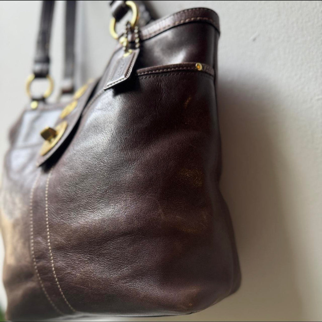 Coach F13757 Lily Legacy Brown Shoulder Bag Turnlock Anniversary