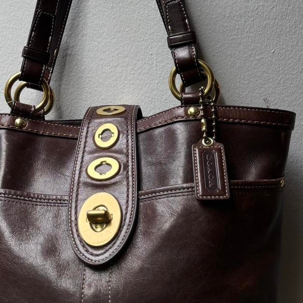 Coach F13757 Lily Legacy Brown Shoulder Bag Turnlock Anniversary