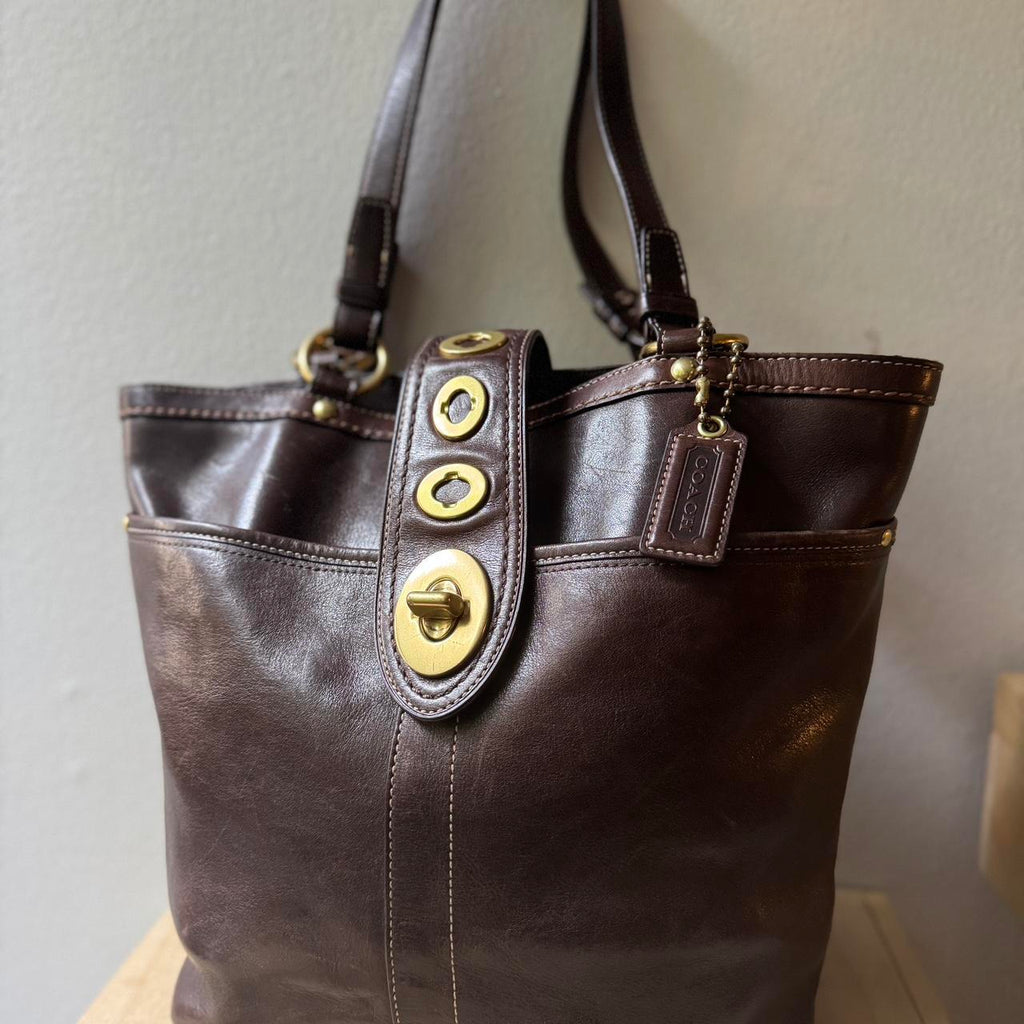Coach F13757 Lily Legacy Brown Shoulder Bag Turnlock Anniversary