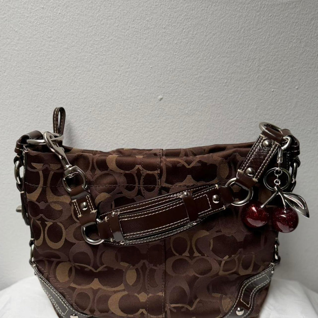 Coach Carly Brown Optic C signature silver hardware F13986