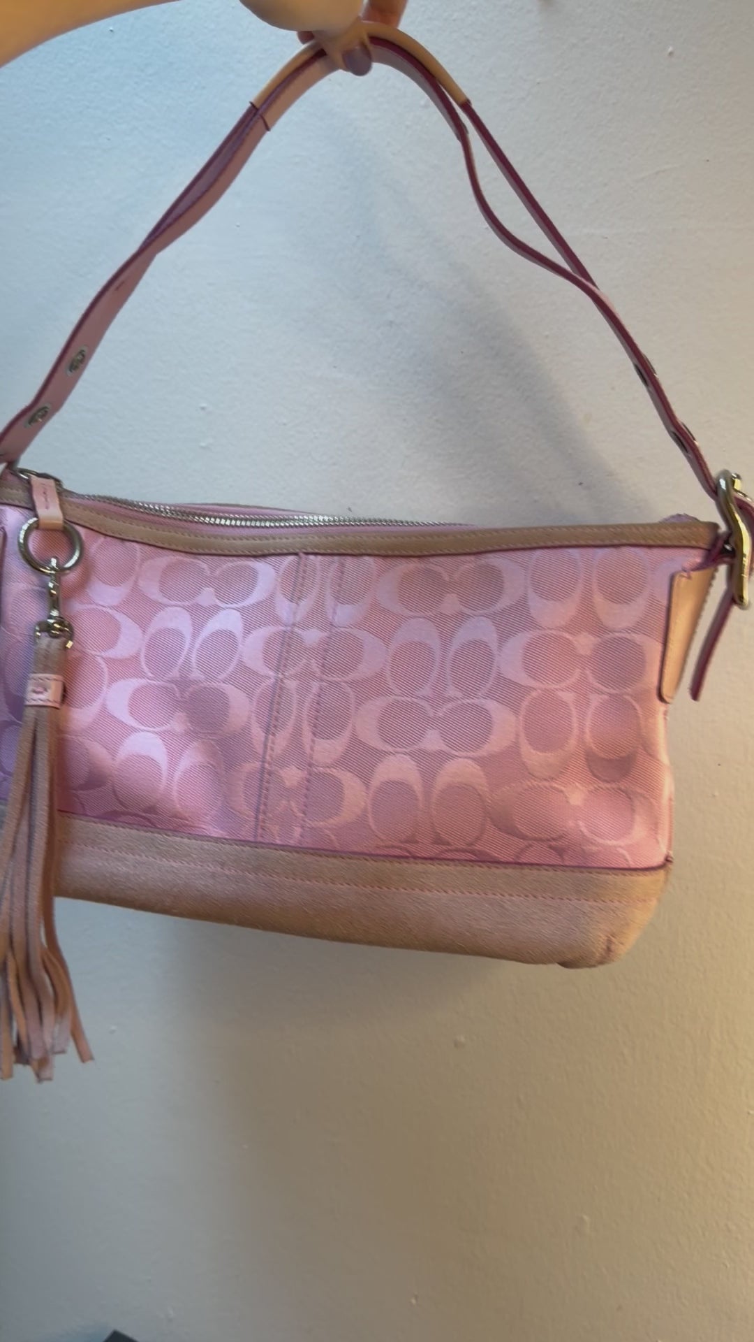 COACH Pink Signature Fringe Shoulder Bag 9363