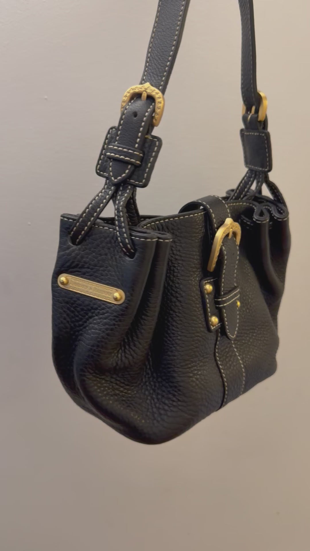 Dooney & Bourke Marchesa Black Leather Shoulder Bag W/ Gold Buckle Hardware Y2K