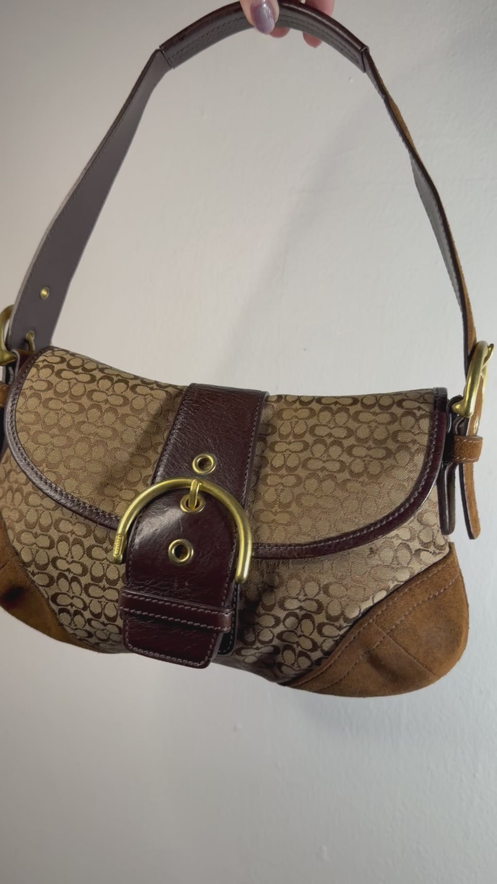 Coach Small Vintage Soho Brown Suede & Signature C Canvas Shoulder Bag 6818