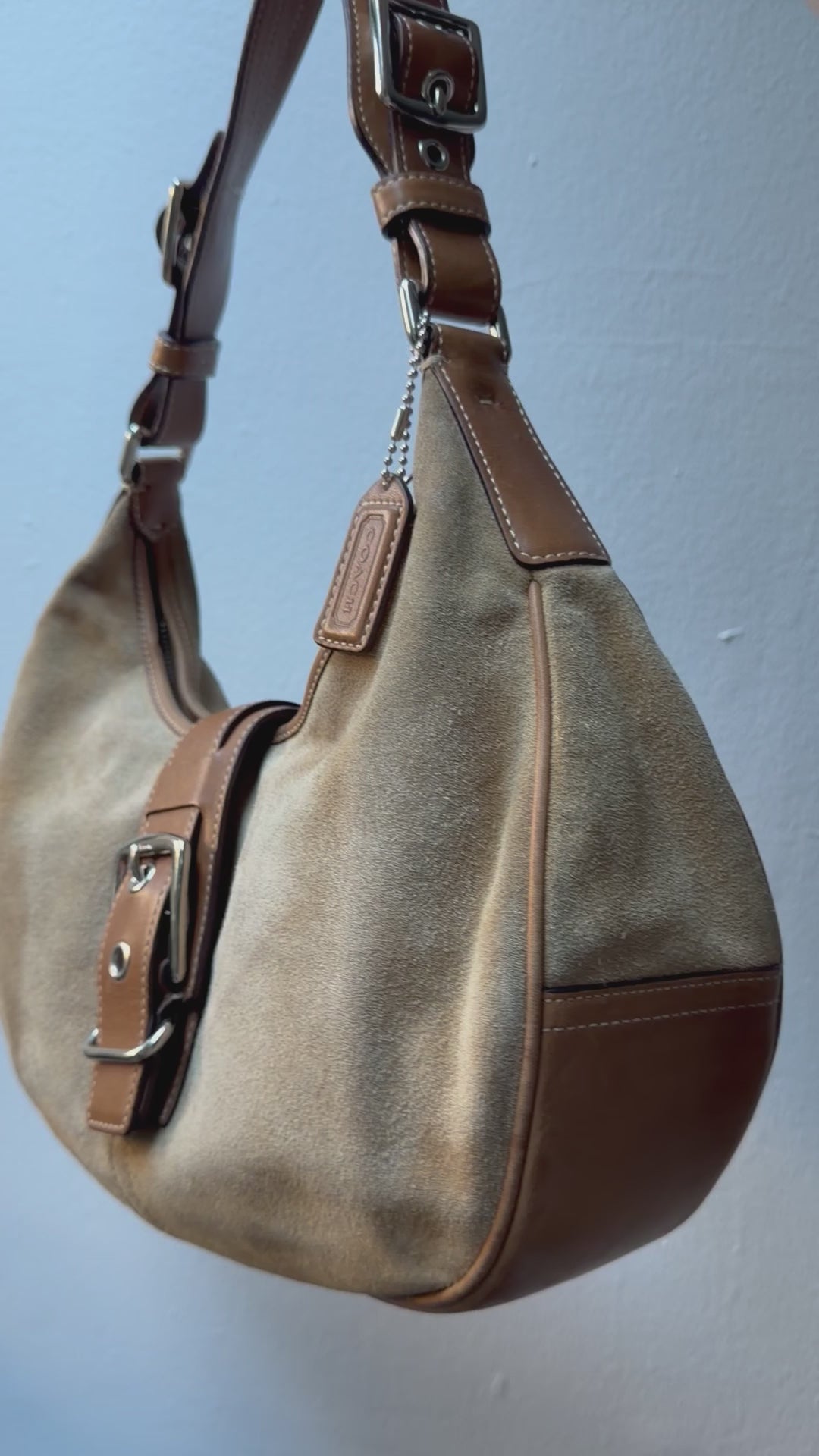 Coach Moon Bag Suede with Leather Trim Shoulder Hobo 7559