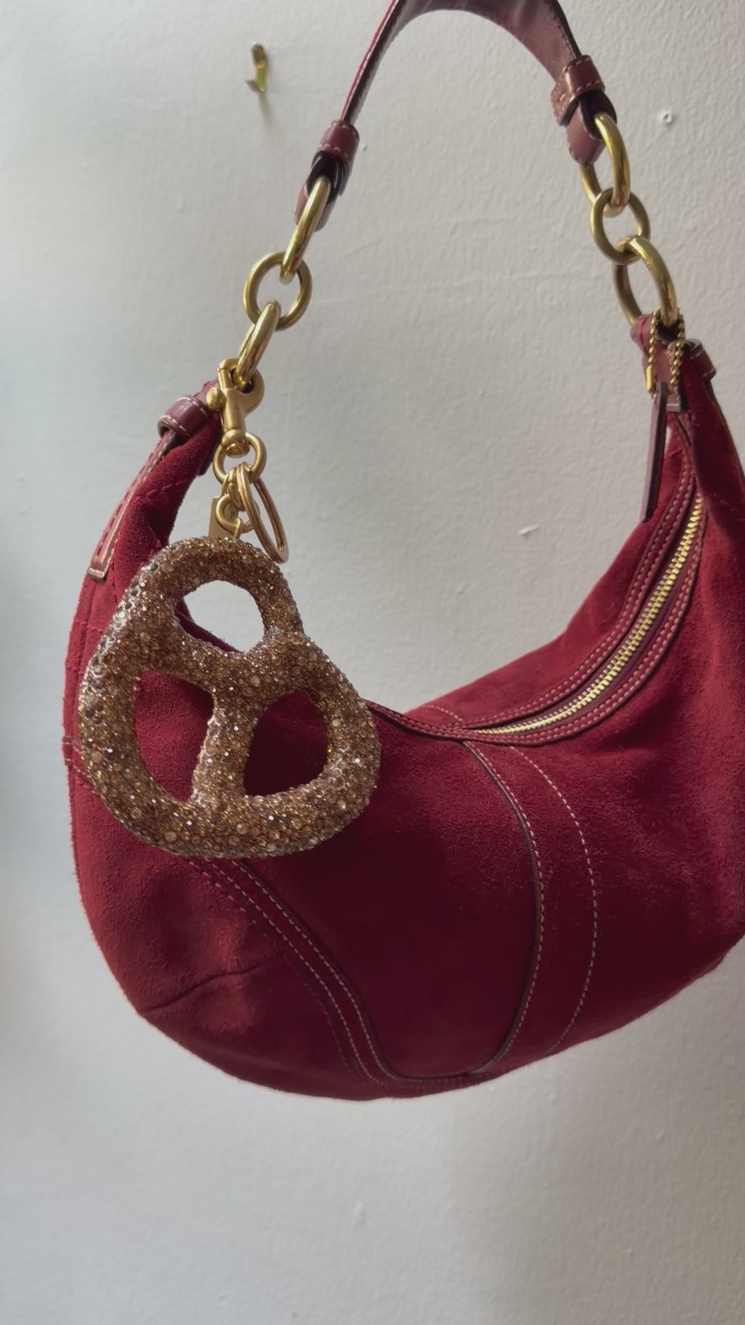 Soho Burgundy Suede Moon Hobo Bag 10056