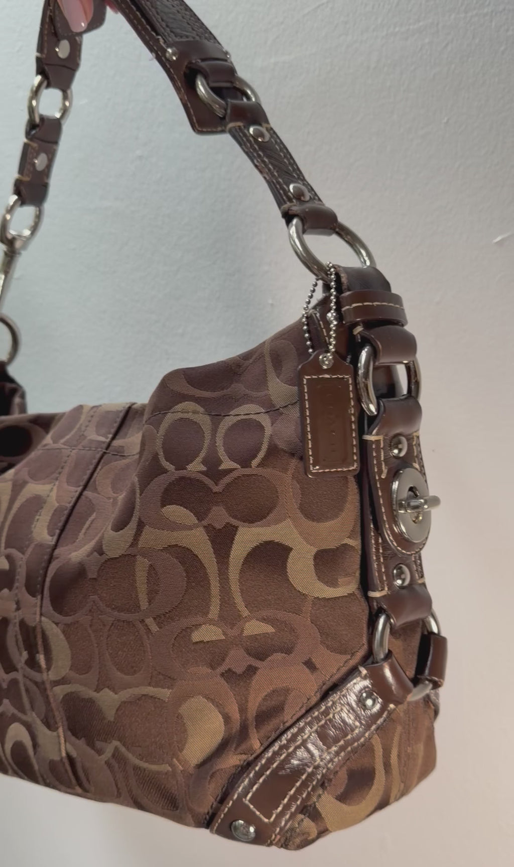 Coach Carly Brown Optic C signature silver hardware F13986