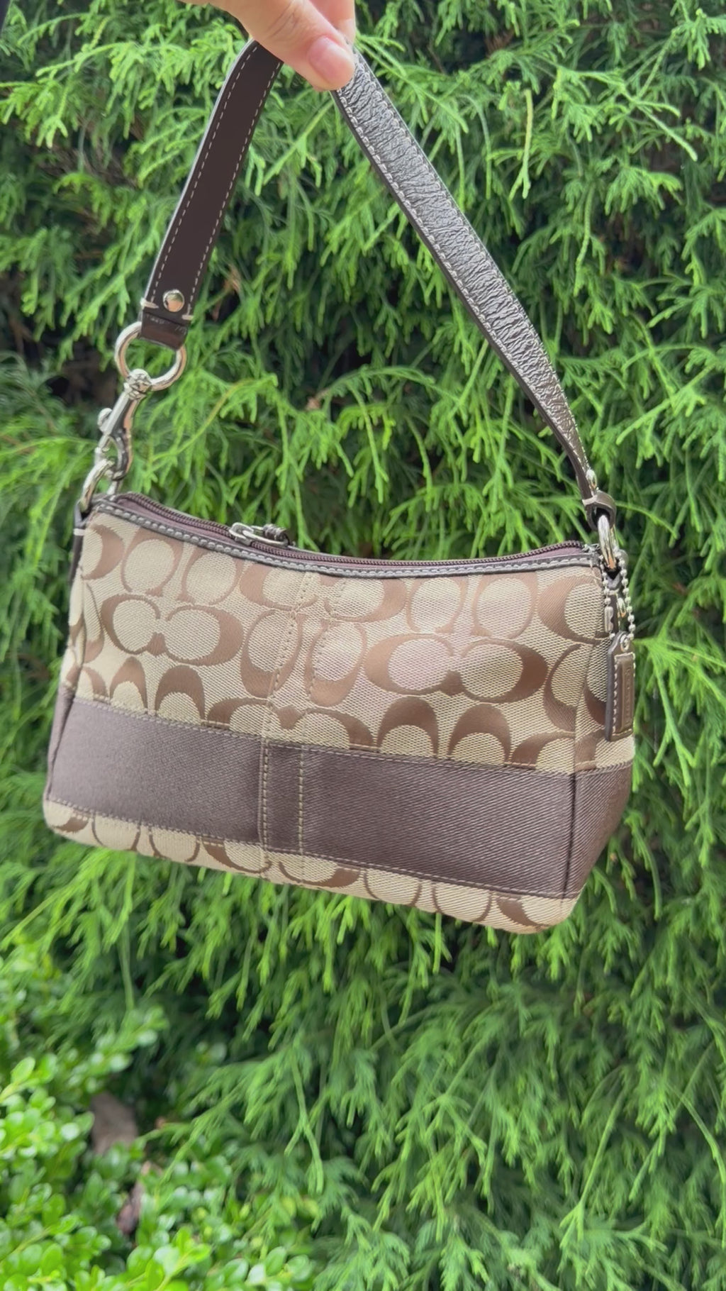 Coach Signature Stripe 2008 Khaki/Brown Demi Bag Hobo